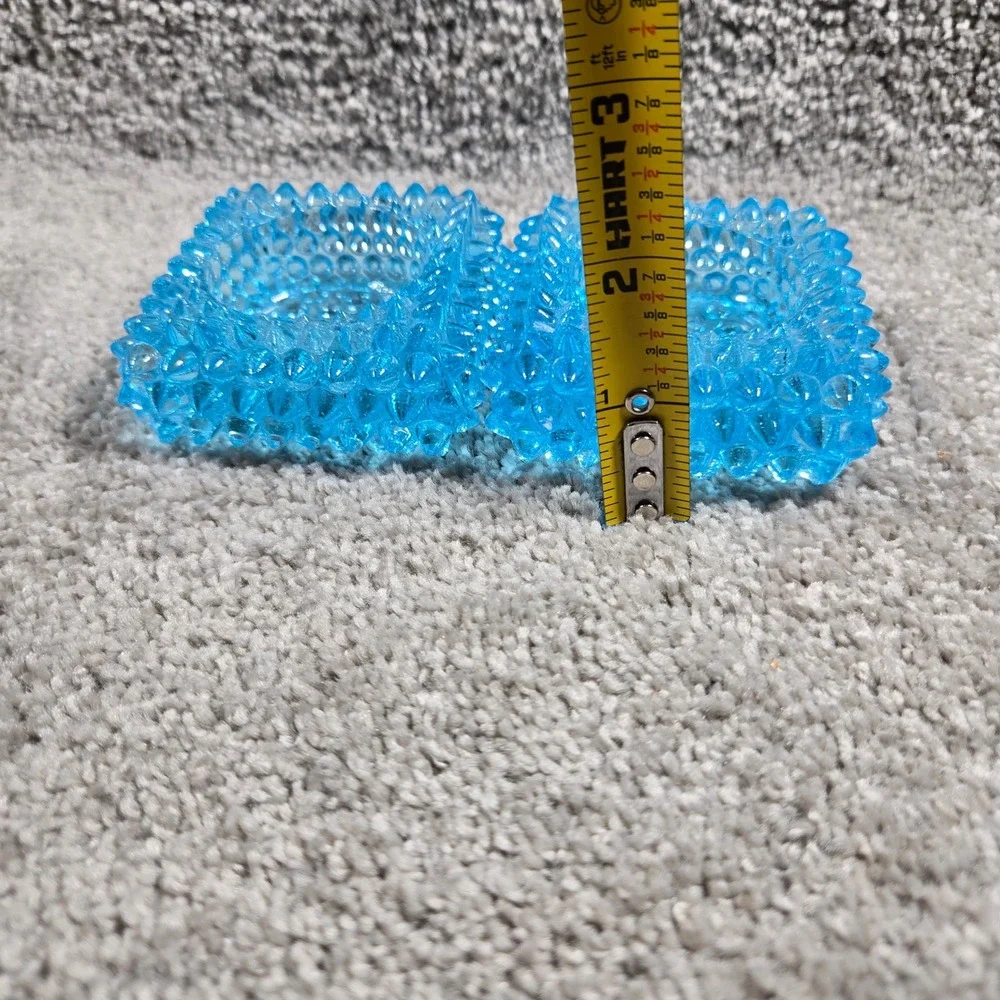 Vintage Hobnail Glass Candle Holder Set Turquoise Blue Square Votive Pair